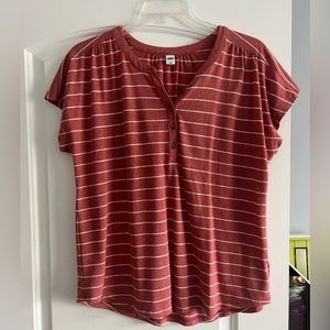 Salmon/light red shirt with white stripes